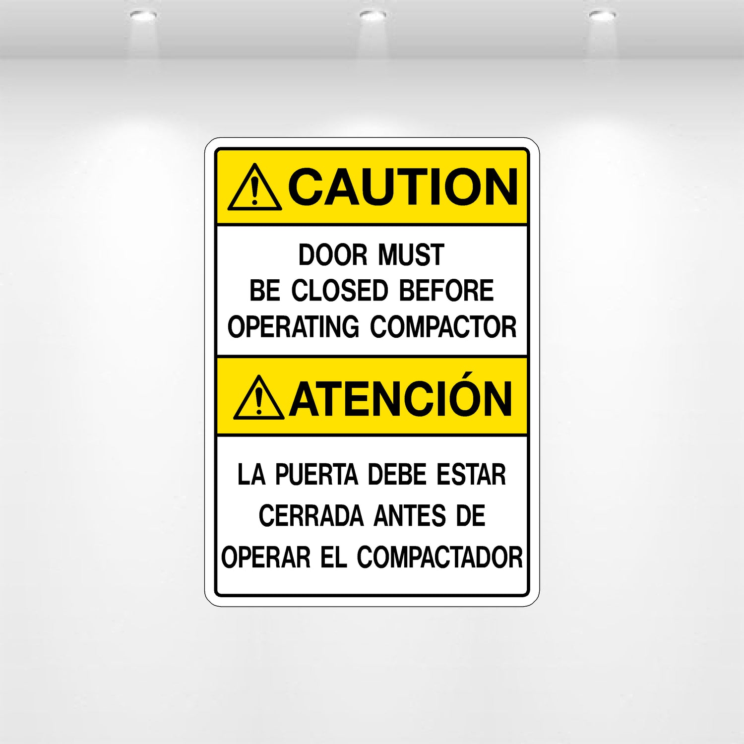 Decal - Caution Door Must Be Closed Before Operating Compactor