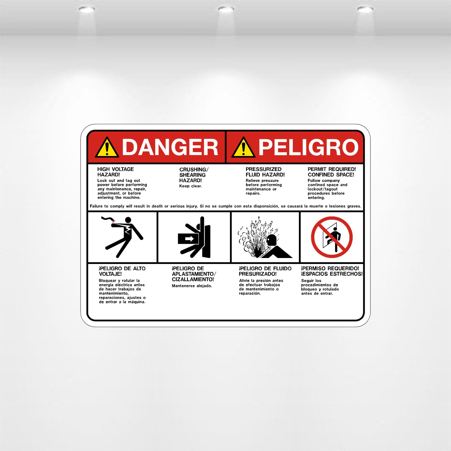 Decal - Danger Bilingual High Voltage Crushing Pressurized Fluid Confined Space
