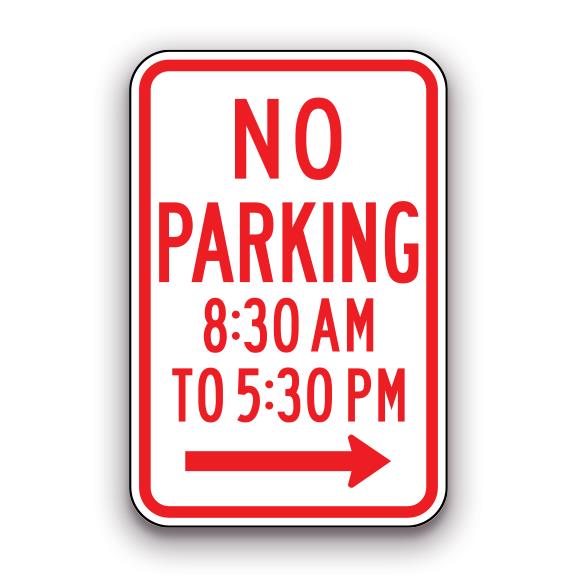 Sign - No Parking 8:30am to 5:30pm - Right Arrow