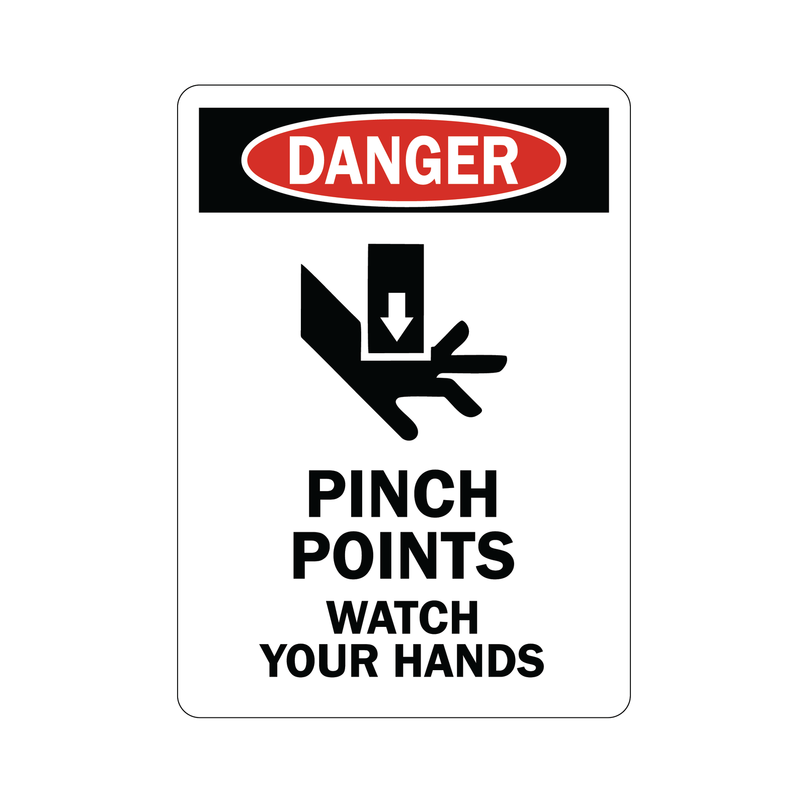 Inverted Pinch Point Sign Decal - Pinch Points with Symbols, Black | Safety Decals