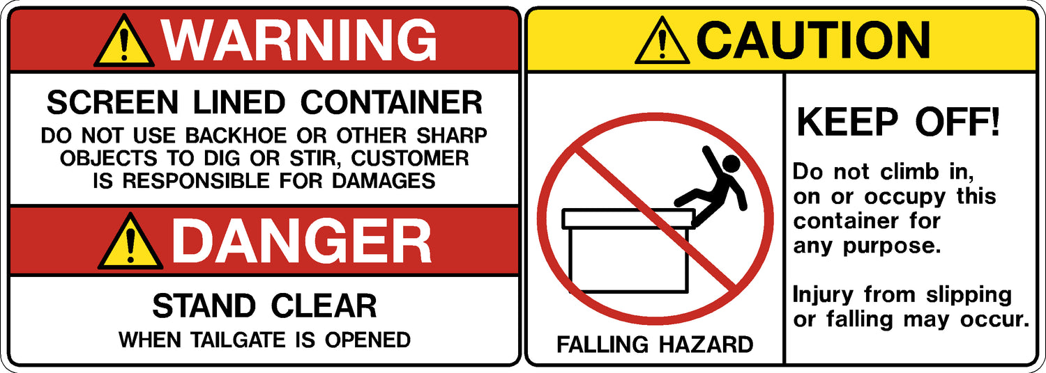 Decal - Warning Screen Lined, Danger Stand Clear and Caution Falling Hazard