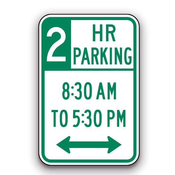 Sign - 2 Hour Parking 8:30am to 5:30pm - Arrow