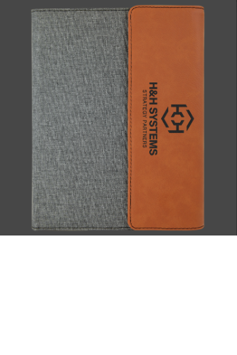 7" x 9" Rawhide Laserable Leatherette / Gray Canvas Portfolio with Notepad