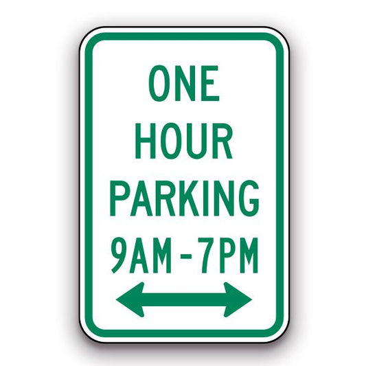 Sign - One Hour Parking 9am-7pm - Arrow
