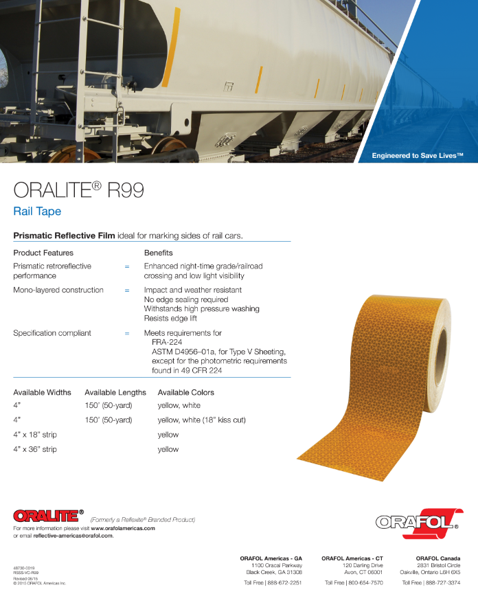 ORALITE® R82 Rail Conspicuity Sheeting - Yellow