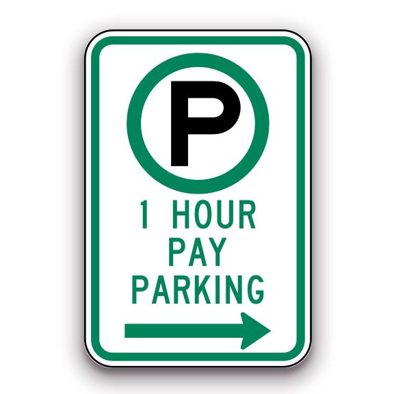Sign - 1 Hour Pay Parking - Symbol & Right Arrow